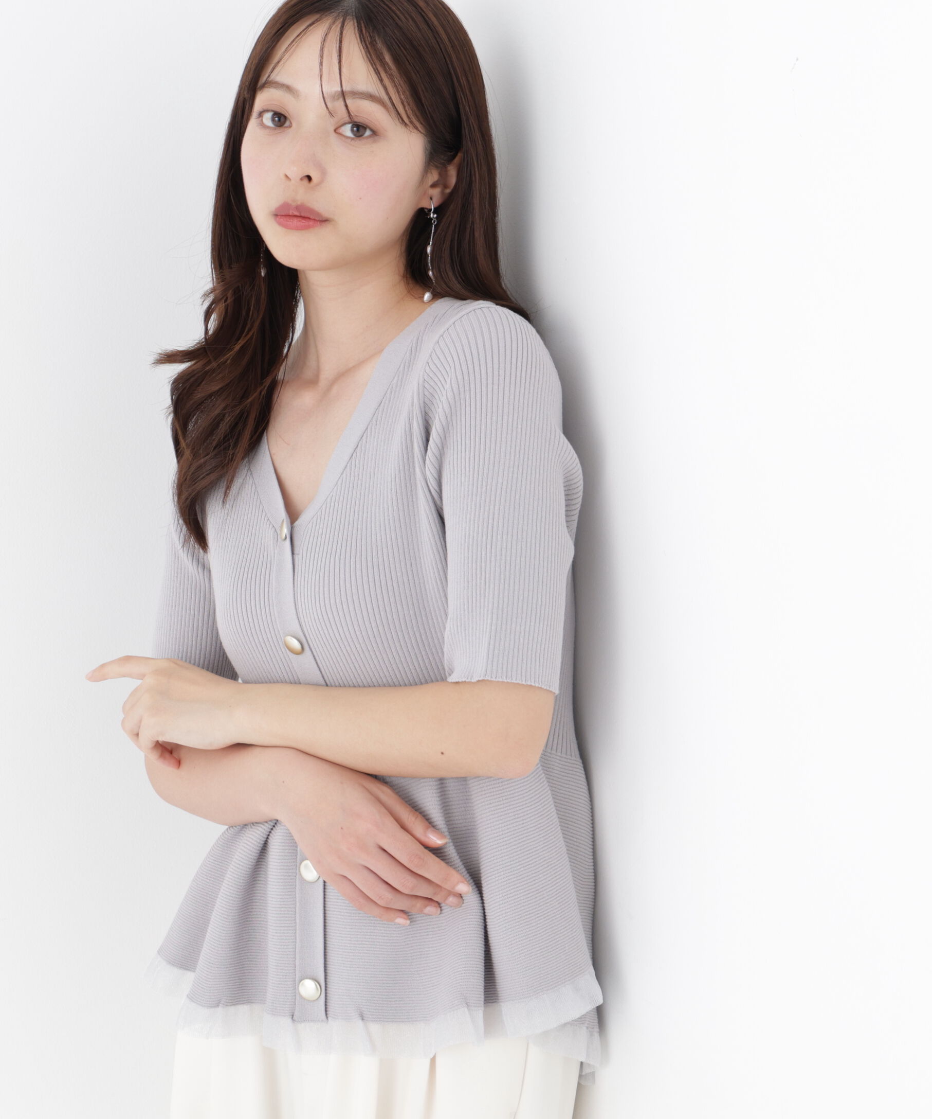 PROPORTION BODY DRESSING「＜一部追加生産予約＞部分シアーペプラムニット」|ニット・セーター|