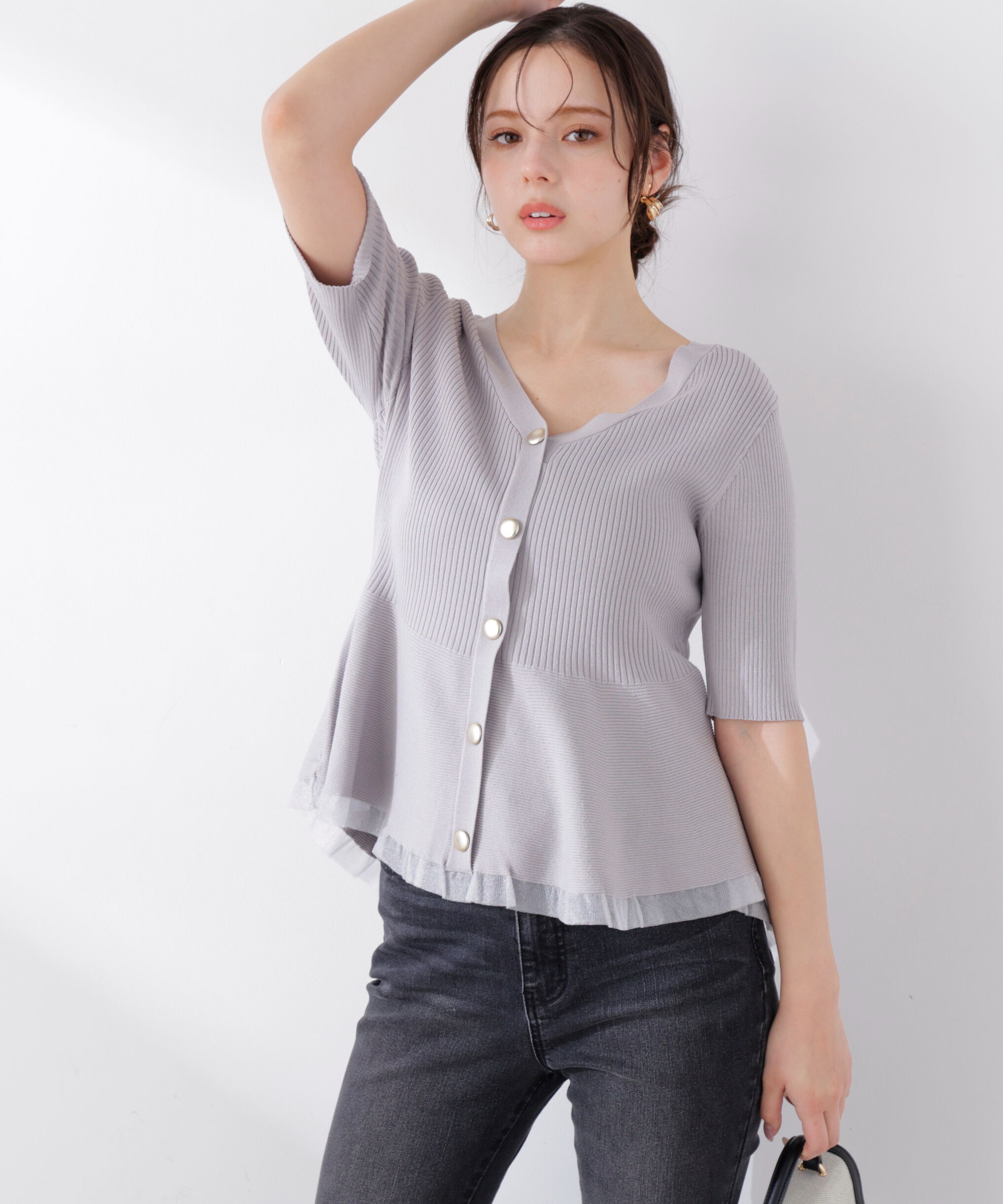 PROPORTION BODY DRESSING「＜一部追加生産予約＞部分シアーペプラムニット」|ニット・セーター|