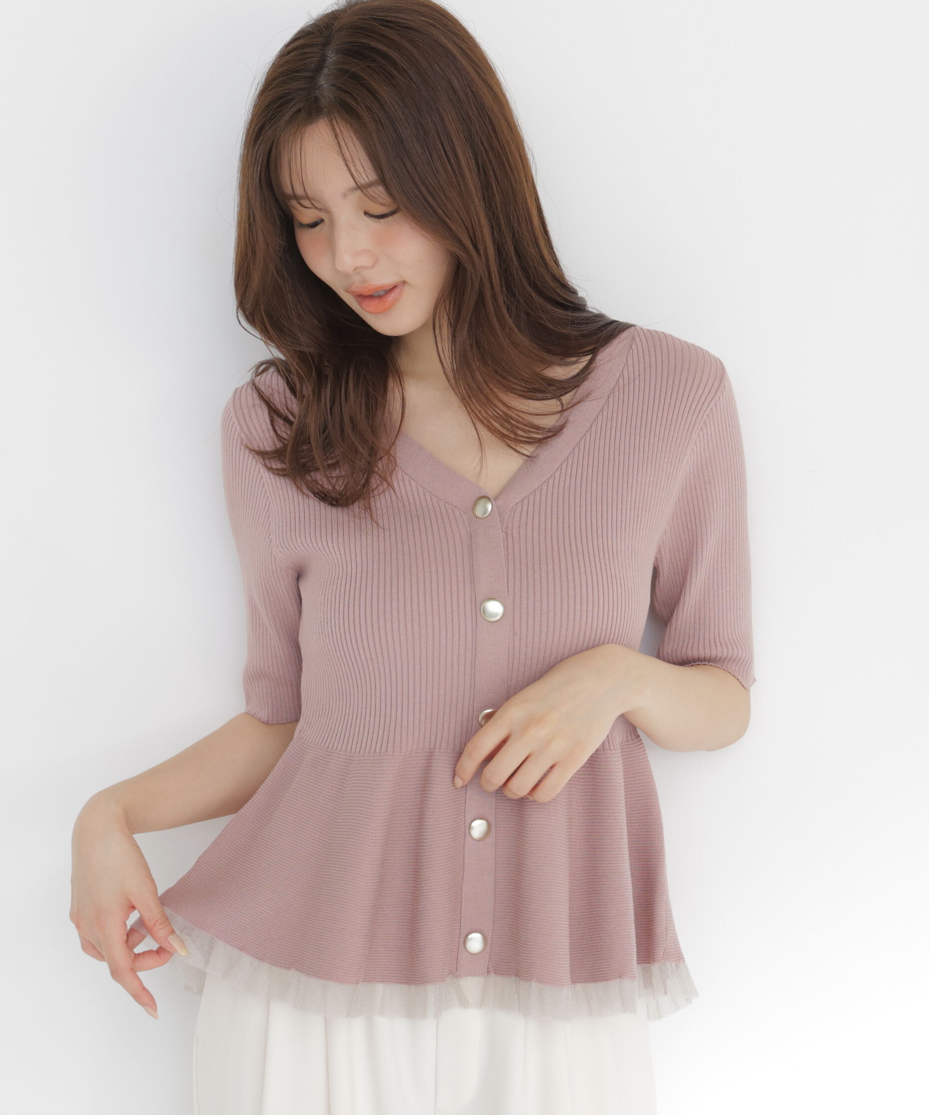 PROPORTION BODY DRESSING「＜一部追加生産予約＞部分シアーペプラムニット」|ニット・セーター|
