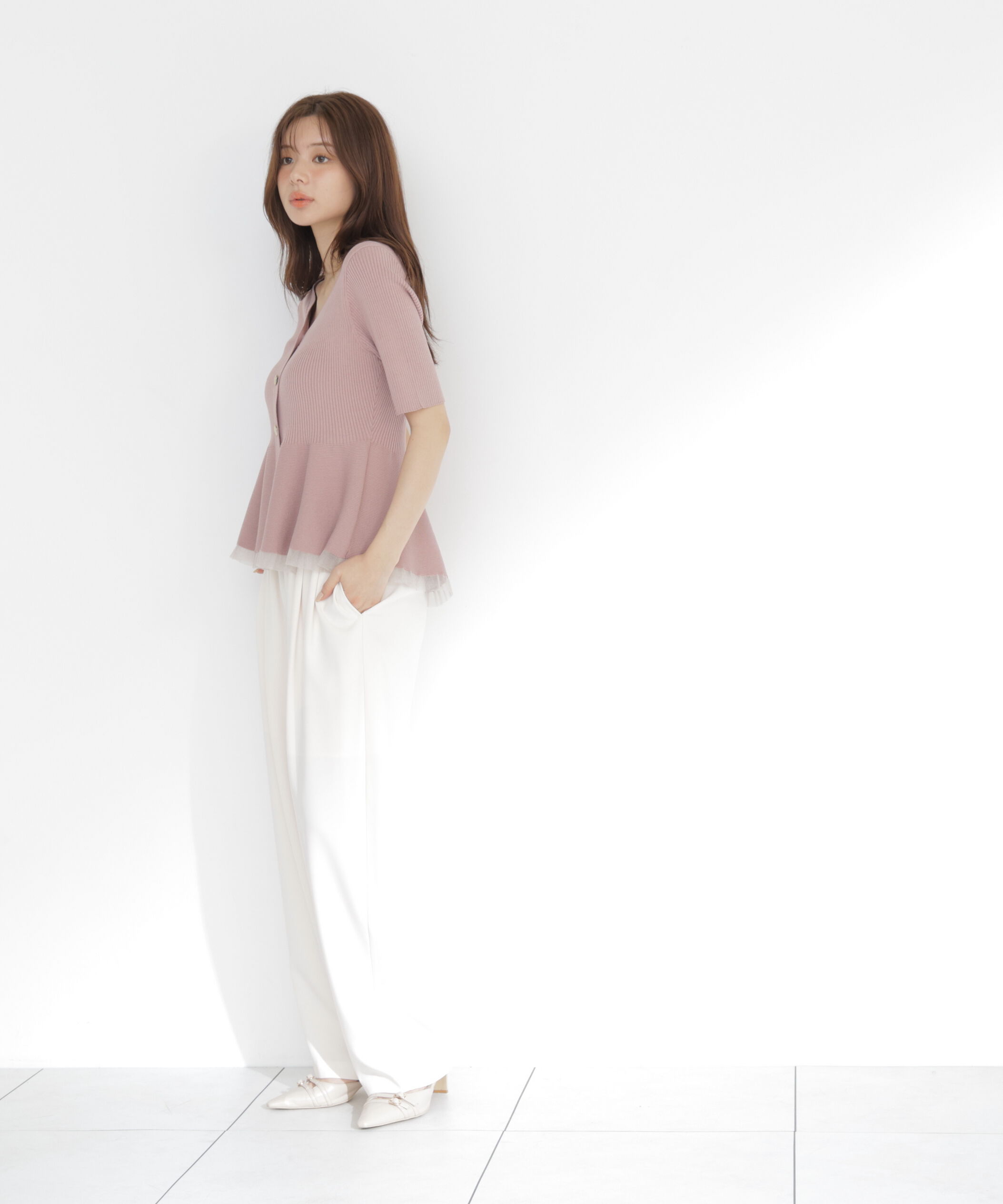PROPORTION BODY DRESSING「＜一部追加生産予約＞部分シアーペプラムニット」|ニット・セーター|