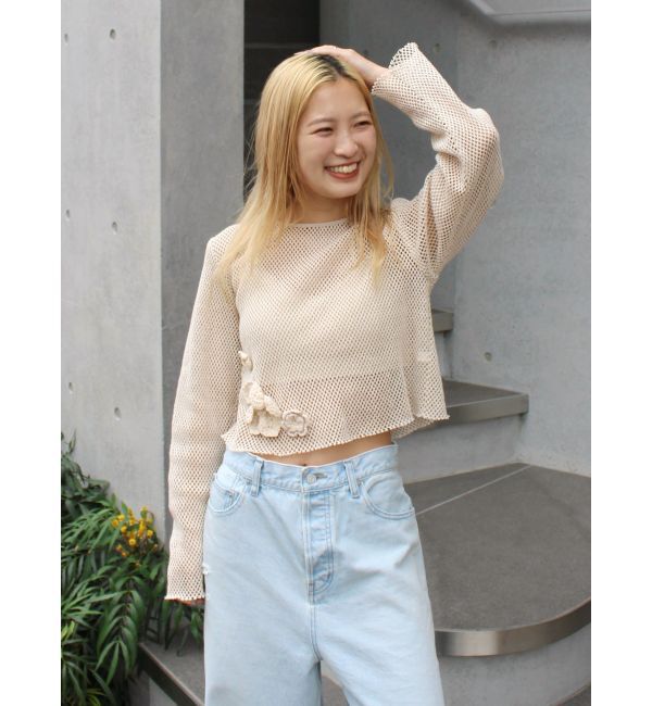 Ungrid「モチーフデザインメッシュロングスリーブTee」|Tシャツ・カットソー|