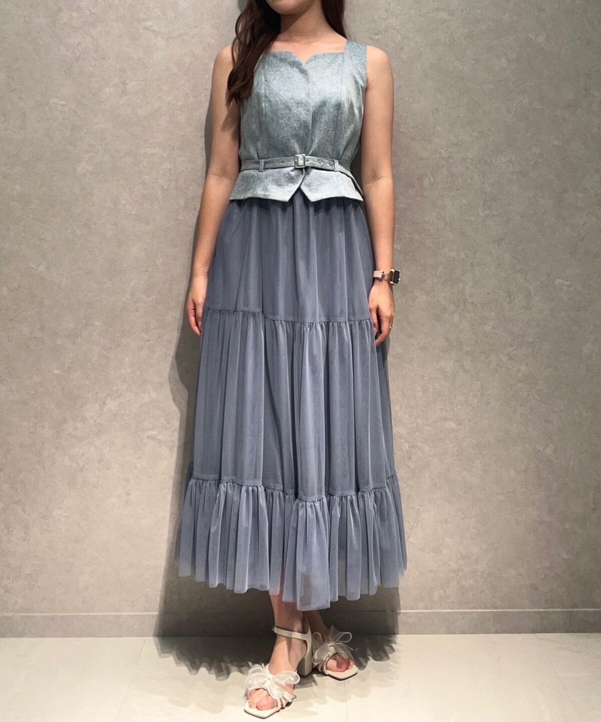 アンドクチュール「異素材ドッキングチュールワンピース」|ワンピース|