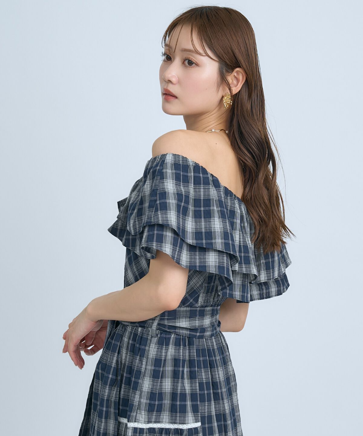 アンドクチュール「オフショルチェックフレアワンピース」|ワンピース|