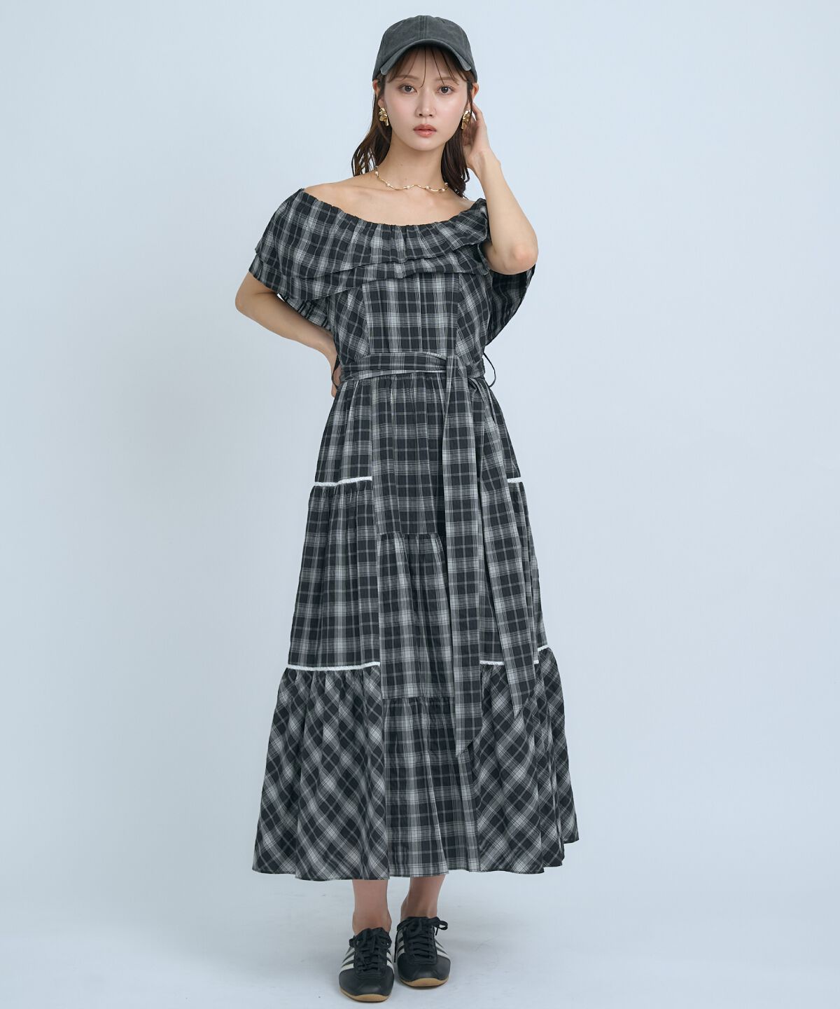 アンドクチュール「オフショルチェックフレアワンピース」|ワンピース|
