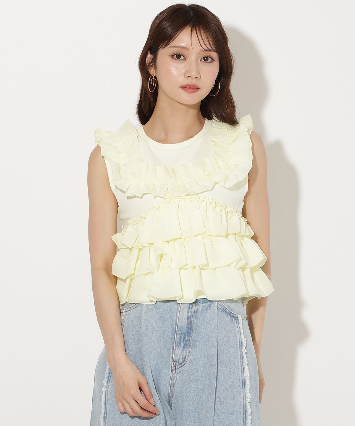 アンドクチュール「ティアードフリルコンビノースリーブＴシャツ」|Tシャツ・カットソー|