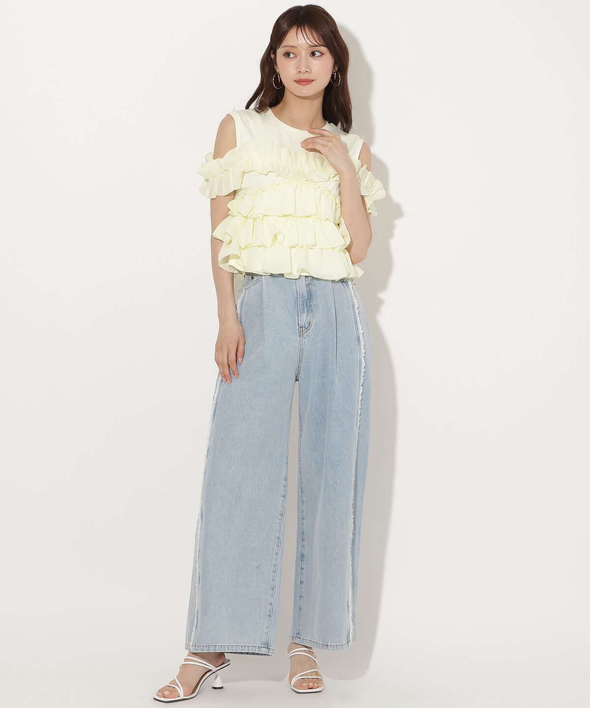 アンドクチュール「ティアードフリルコンビノースリーブＴシャツ」|Tシャツ・カットソー|