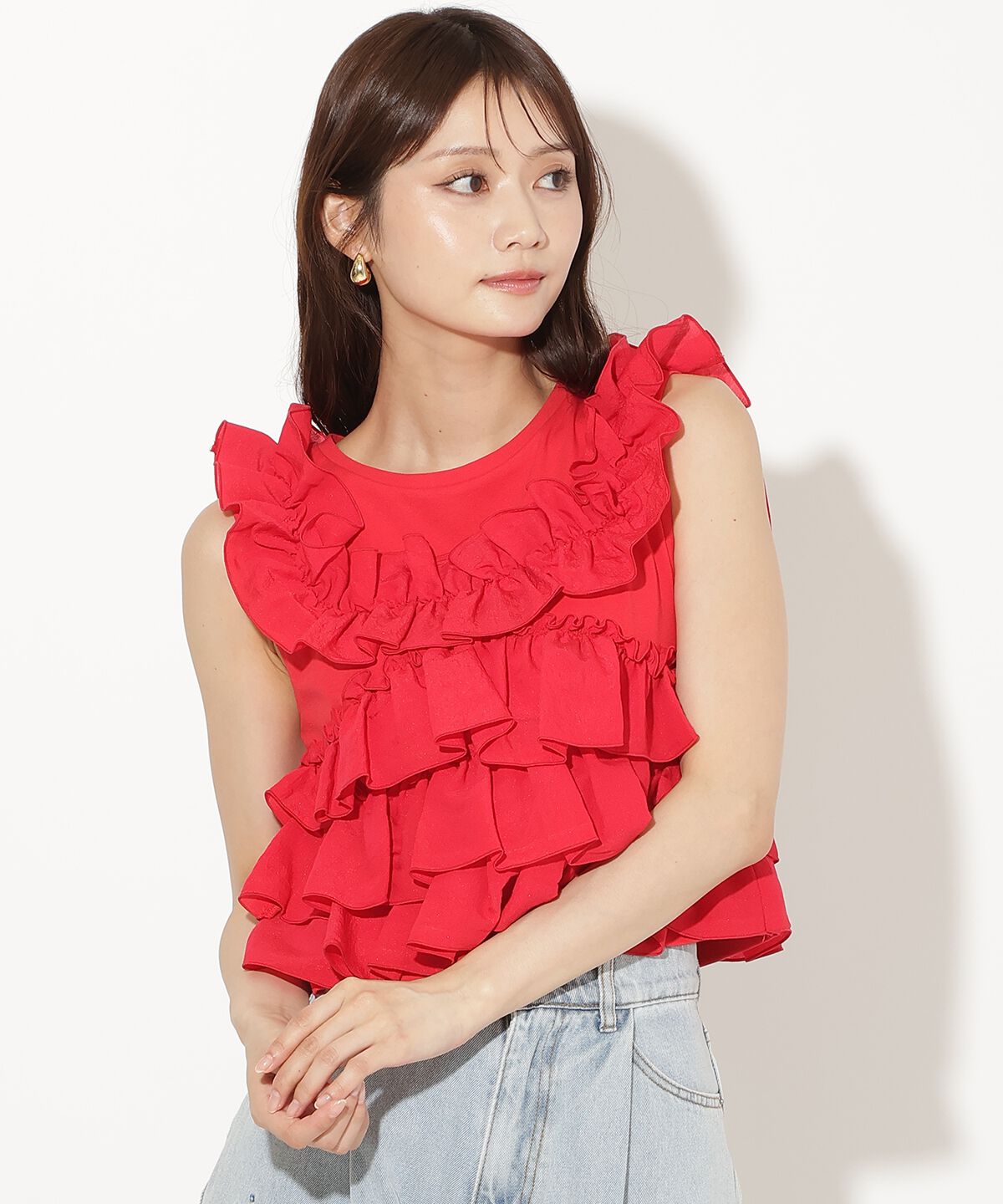 アンドクチュール「ティアードフリルコンビノースリーブＴシャツ」|Tシャツ・カットソー|