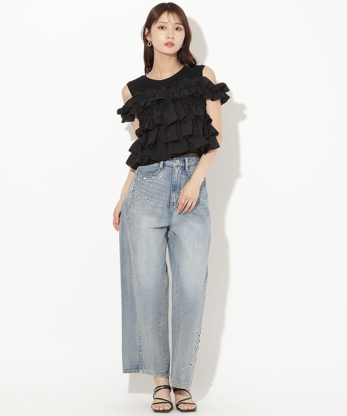 アンドクチュール「ティアードフリルコンビノースリーブＴシャツ」|Tシャツ・カットソー|