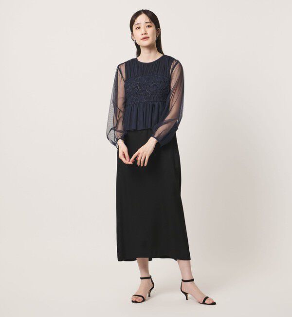 UNITED ARROWS「チュール サテン コンビ ワンピース」|ワンピース|BLACK