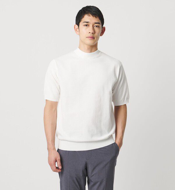 UNITED ARROWS「ショートスリーブ モックネック ニットTシャツ UA COZY ウォッシャブル 抗菌防臭」|Tシャツ・カットソー|
