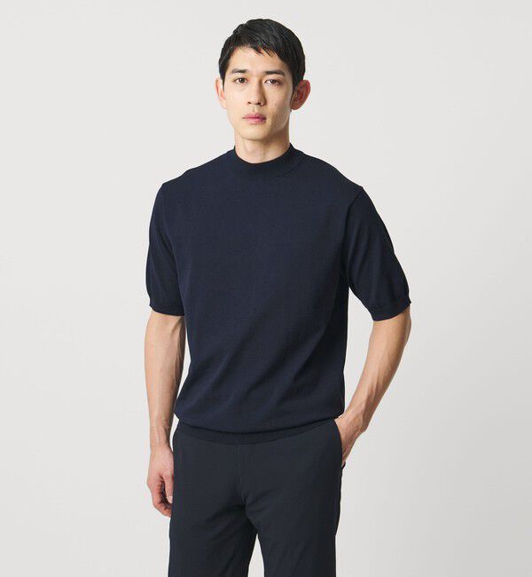 UNITED ARROWS「ショートスリーブ モックネック ニットTシャツ UA COZY ウォッシャブル 抗菌防臭」|Tシャツ・カットソー|