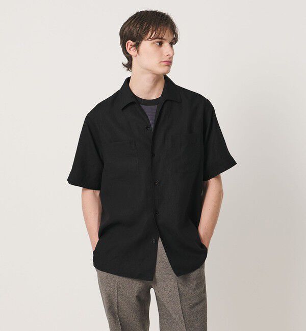 UNITED ARROWS「リネンキャンブリック ワンピースオープンカラーシャツ」|シャツ・ブラウス|BLACK