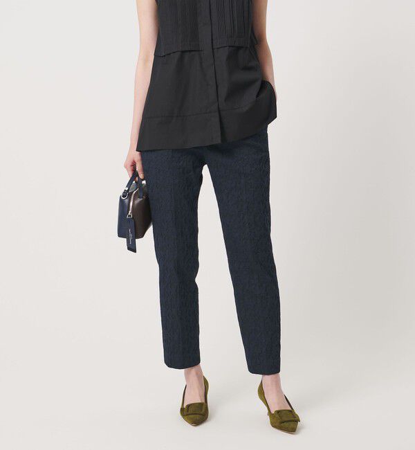 UNITED ARROWS「フクレ ジャガード スリムパンツ ‐ストレッチ ウォッシャブル‐」|スラックス|NAVY