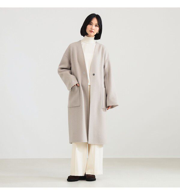 Demi-Luxe BEAMS 「リバー Vネック ロングコート」|ダッフルコート|BEIGE/OFF_WHITE