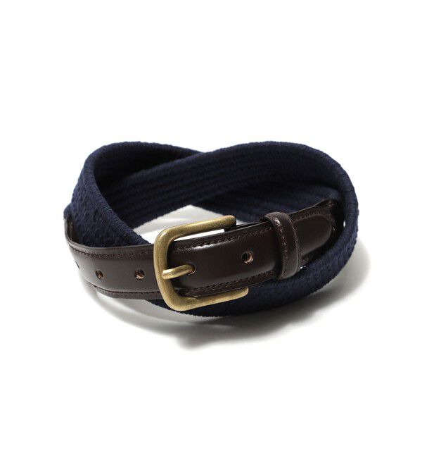 BEAMS PLUS「Leather Tab Cotton Belt」|ベルト|NAVY