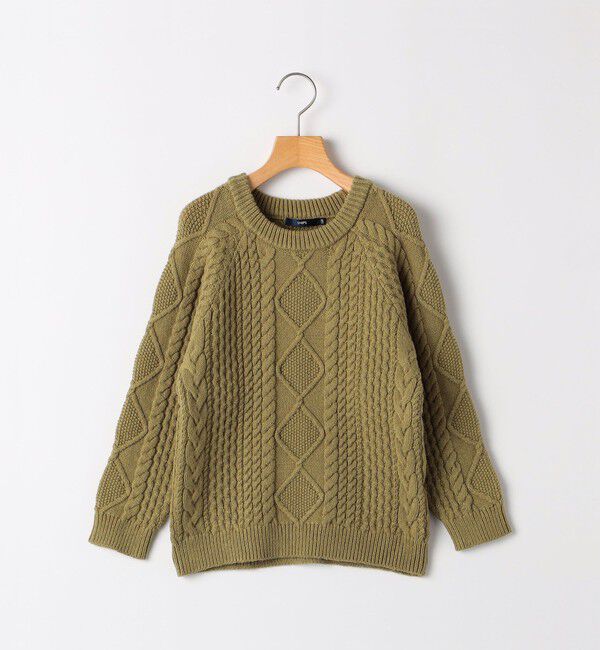 SHIPS KIDS「SHIPS KIDS:80～90cm /〈洗濯機可能〉ケーブル ニット」|ニット・セーター|オリーブ