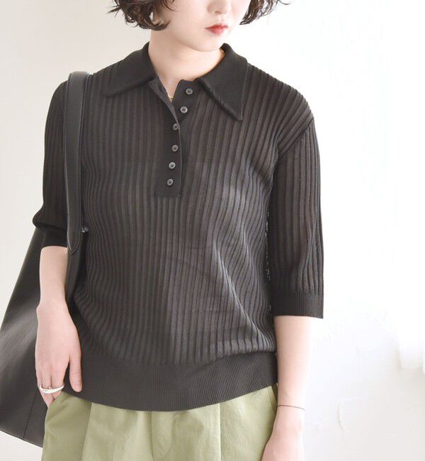 quaranciel「quaranciel:〈手洗い可能〉シアー ラメ ポロ リブ ニット プルオーバー」|ニット・セーター|
