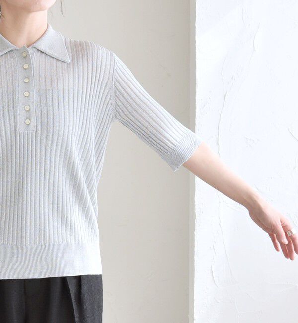 quaranciel「quaranciel:〈手洗い可能〉シアー ラメ ポロ リブ ニット プルオーバー」|ニット・セーター|