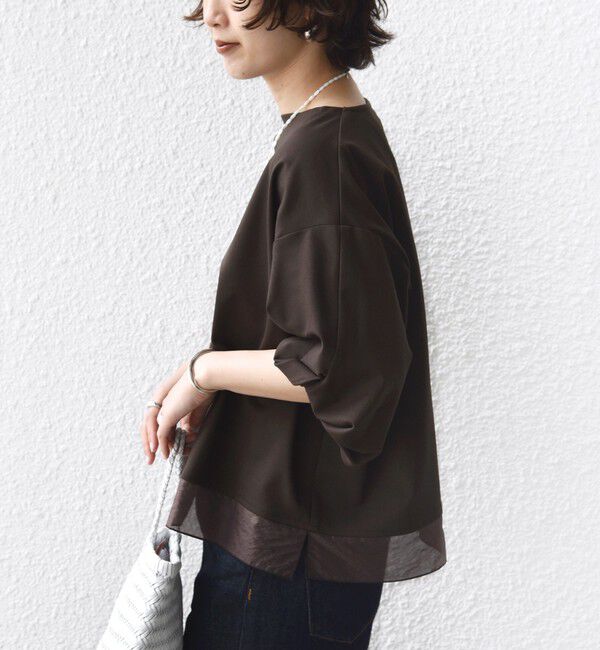 SHIPS for women「〈洗濯機可能〉袖 ツイスト デザイン シアー ドッキング TEE」|Tシャツ・カットソー|