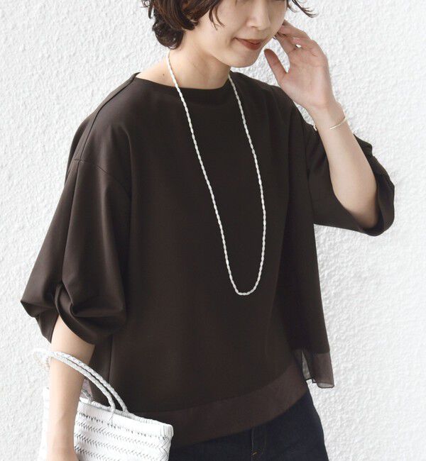 SHIPS for women「〈洗濯機可能〉袖 ツイスト デザイン シアー ドッキング TEE」|Tシャツ・カットソー|