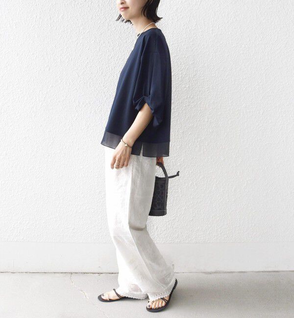SHIPS for women「〈洗濯機可能〉袖 ツイスト デザイン シアー ドッキング TEE」|Tシャツ・カットソー|