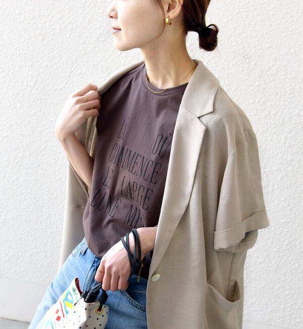 SHIPS for women「メルティ コットン プリント ロゴ フレンチスリーブ TEE」|Tシャツ・カットソー|