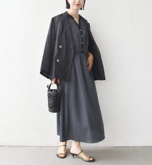 SHIPS for women「〈手洗い可能〉プリント キーネック フレア スリーブ 半袖 ワンピース」|ワンピース|