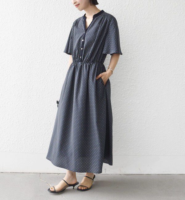 SHIPS for women「〈手洗い可能〉プリント キーネック フレア スリーブ 半袖 ワンピース」|ワンピース|
