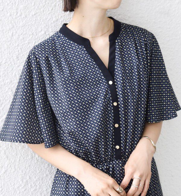SHIPS for women「〈手洗い可能〉プリント キーネック フレア スリーブ 半袖 ワンピース」|ワンピース|