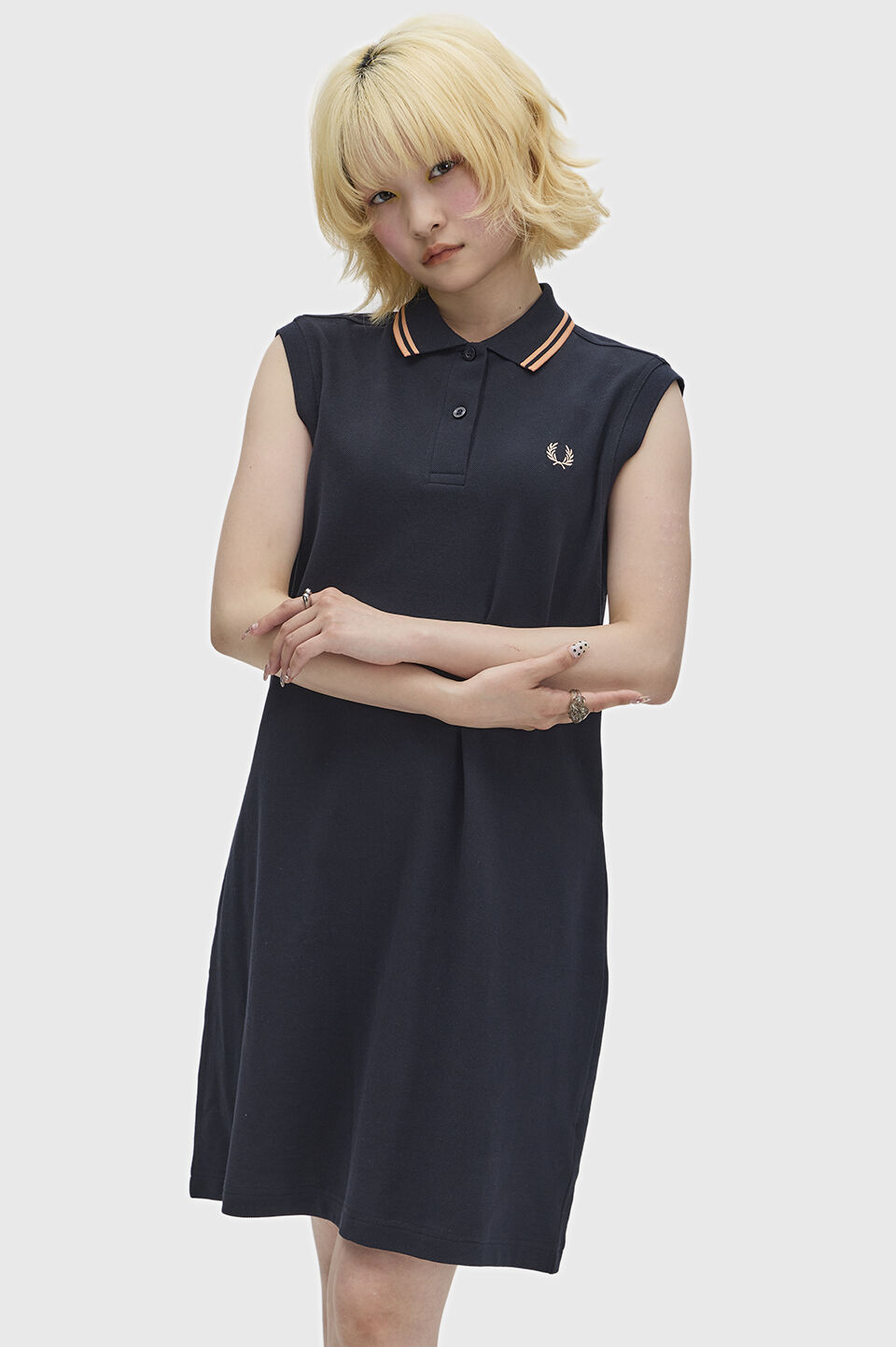 FRED PERRY 「The Sleeveless Fred Perry Shirt Dress／フレッドペリーノースリーブポロシャツワンピース」|ワンピース|NAVY