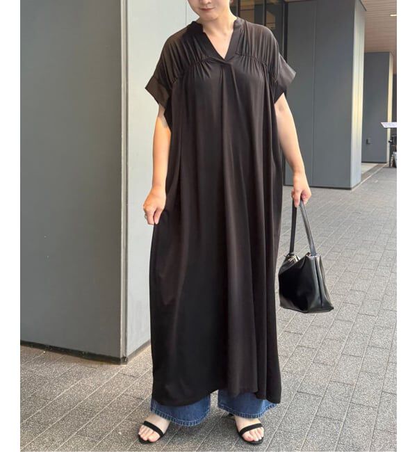 SLOBE IENA「《WEB・一部店舗限定カラーあり》スキッパーワンピース」|ワンピース|ブラック