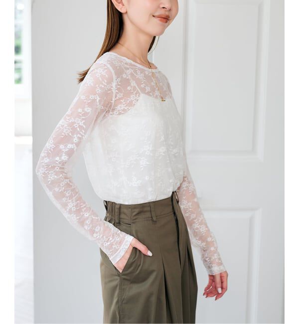 U by SPICK&SPAN「《予約》ストレッチレースクループルオーバー」|Tシャツ・カットソー|
