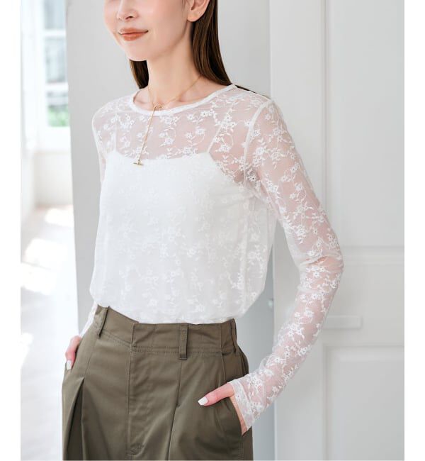 U by SPICK&SPAN「《予約》ストレッチレースクループルオーバー」|Tシャツ・カットソー|