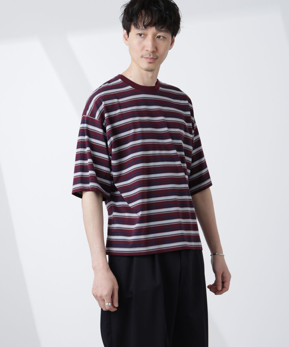 NANO universe「マイクロランダムボーダーTシャツ」|Tシャツ・カットソー|バーガンディ4