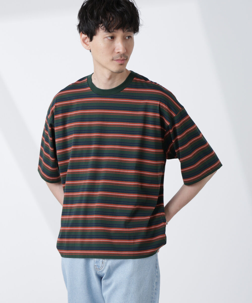 NANO universe「マイクロランダムボーダーTシャツ」|Tシャツ・カットソー|D.グリーン1
