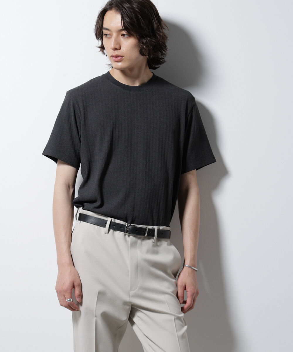 NANO universe「｢Damerino｣ヘリンボンクルーネックTシャツ/防シワ・吸水速乾・UVカット」|Tシャツ・カットソー|