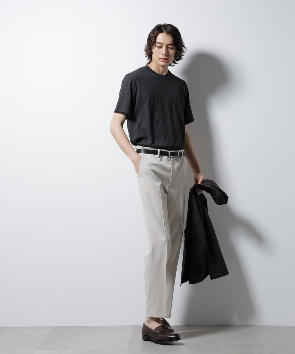NANO universe「｢Damerino｣ヘリンボンクルーネックTシャツ/防シワ・吸水速乾・UVカット」|Tシャツ・カットソー|