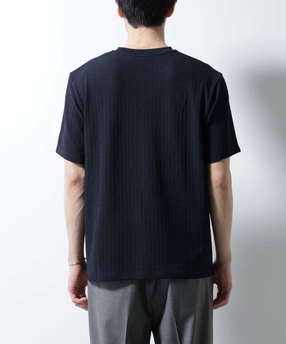 NANO universe「｢Damerino｣ヘリンボンクルーネックTシャツ/防シワ・吸水速乾・UVカット」|Tシャツ・カットソー|