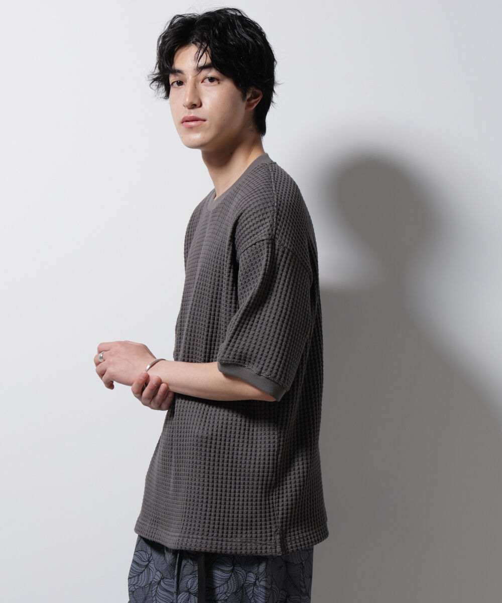 NANO universe「オニワッフルビッグTシャツ 五分袖」|Tシャツ・カットソー|