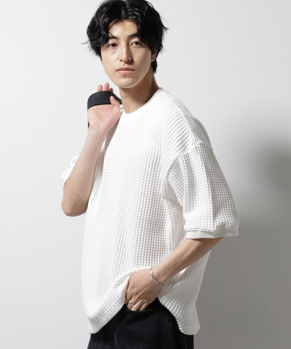 NANO universe「オニワッフルビッグTシャツ 五分袖」|Tシャツ・カットソー|