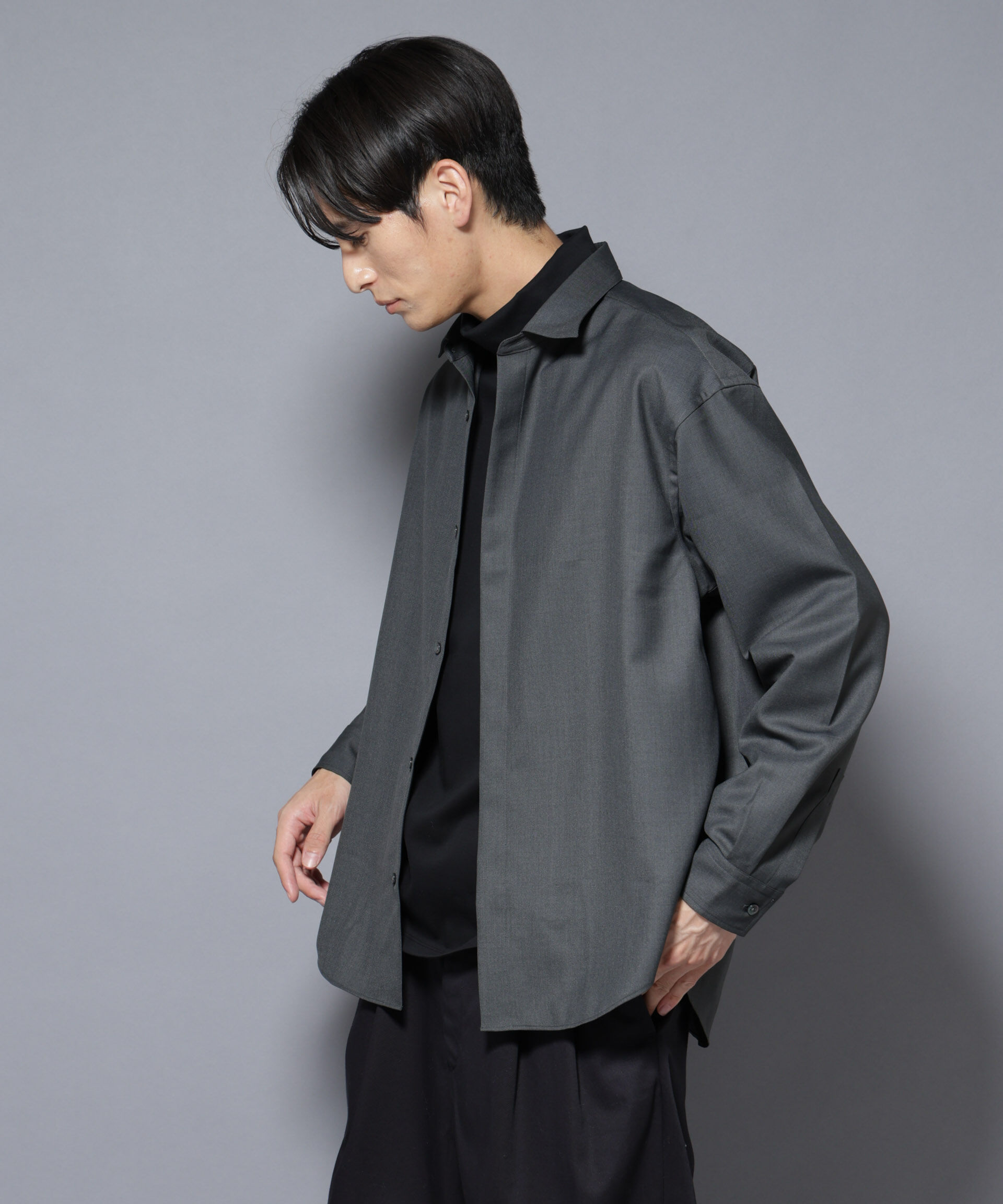 NANO universe「｢Gavante｣ ドライギャバレギュラーカラーシャツ」|シャツ・ブラウス|チャコール3