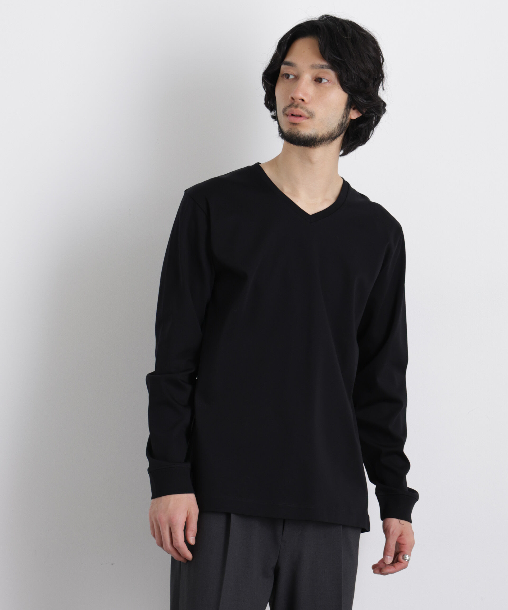 nano･universe「アンチスメルVネックTシャツ 長袖」|Tシャツ・カットソー|ブラック