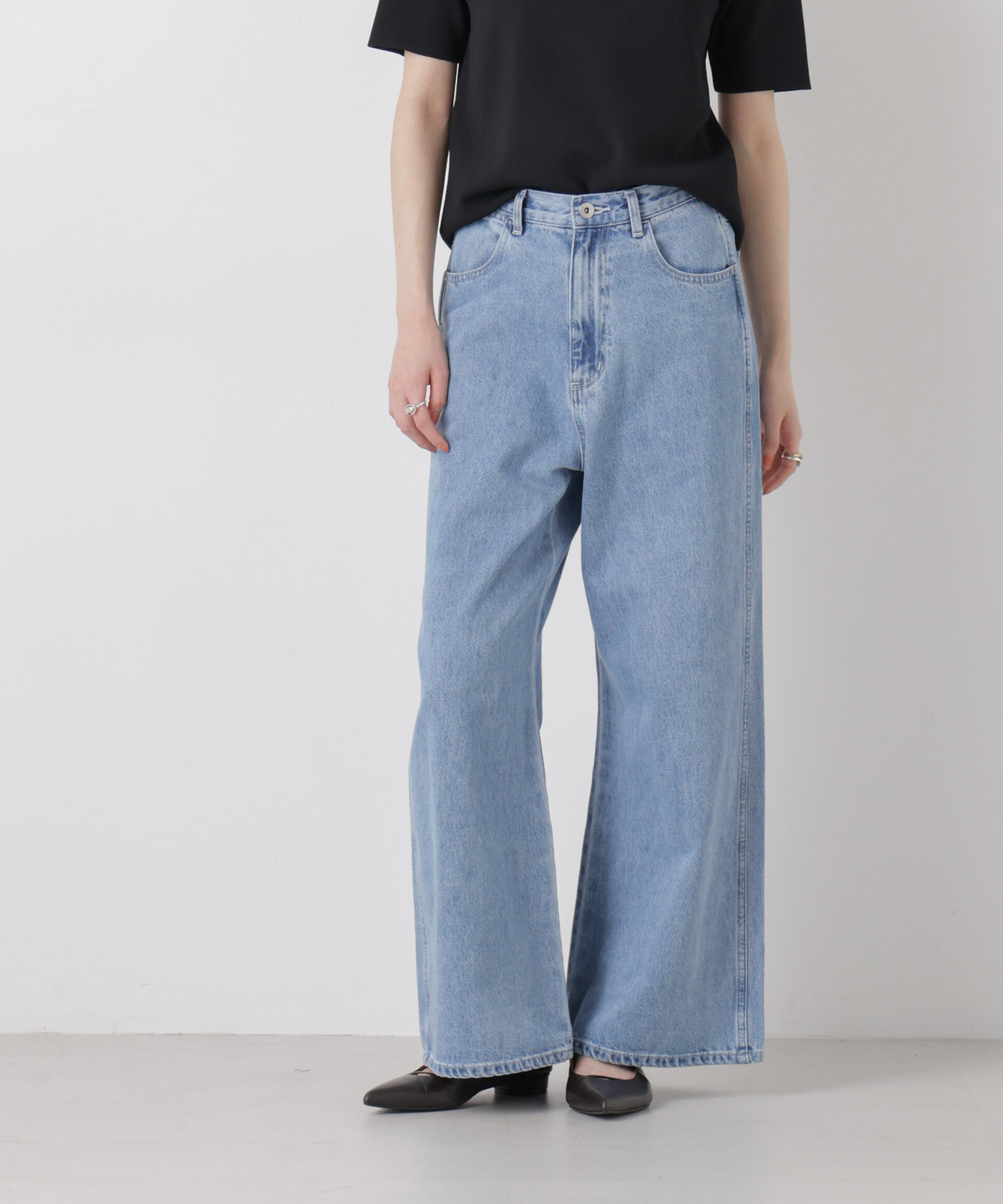 NANO universe「ワイドバギーデニムパンツ」|チノ|