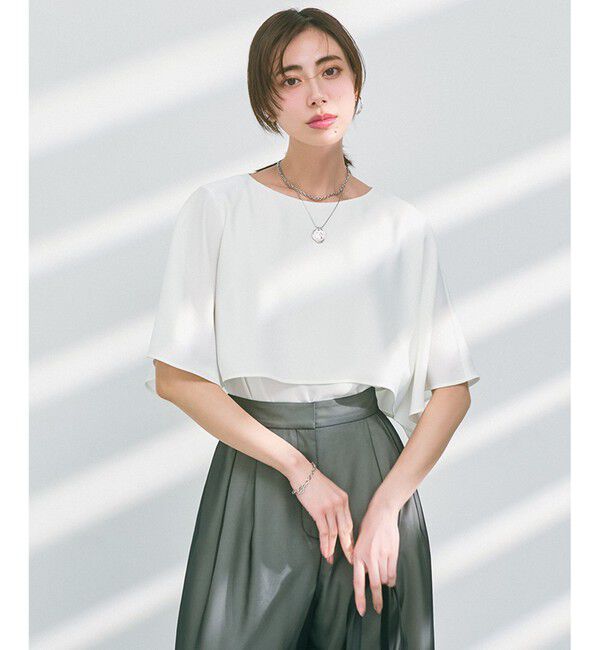 23区「【新色追加】ストレッチジョーゼット  ケープデザイン カットソー」|Tシャツ・カットソー|ホワイト系