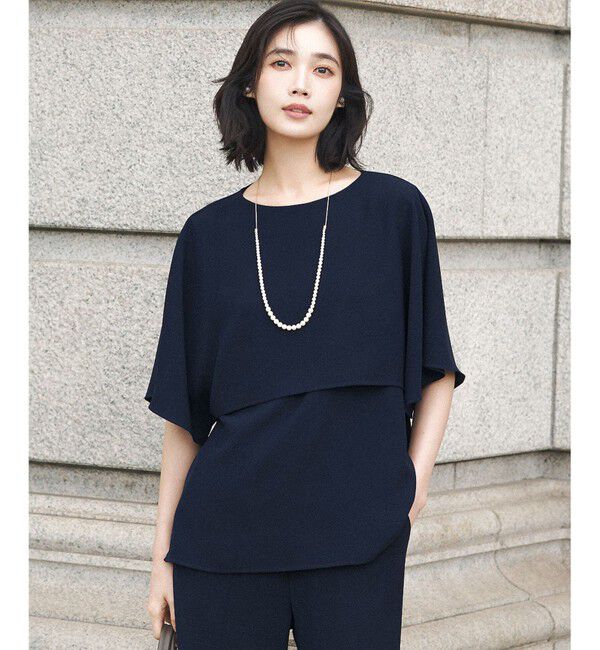 23区「【新色追加】ストレッチジョーゼット  ケープデザイン カットソー」|Tシャツ・カットソー|ネイビー系