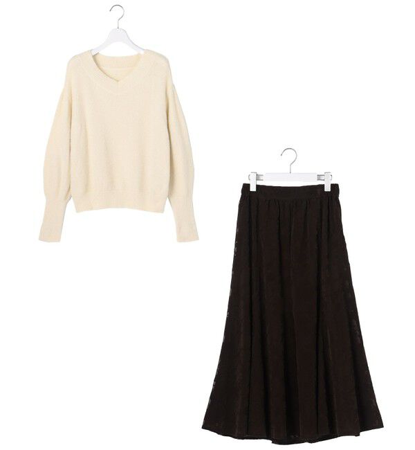 ANY SIS「【2SET】フェザー ニット &times; フロッキー スカート」|スーツ|