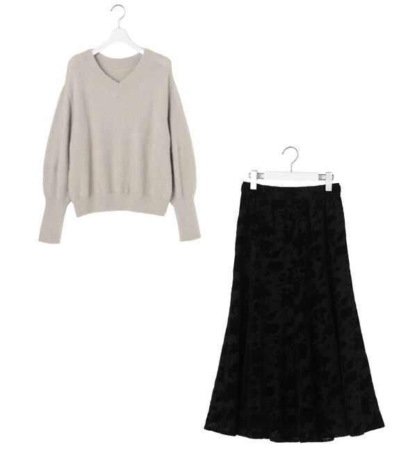 ANY SIS「【2SET】フェザー ニット &times; フロッキー スカート」|スーツ|
