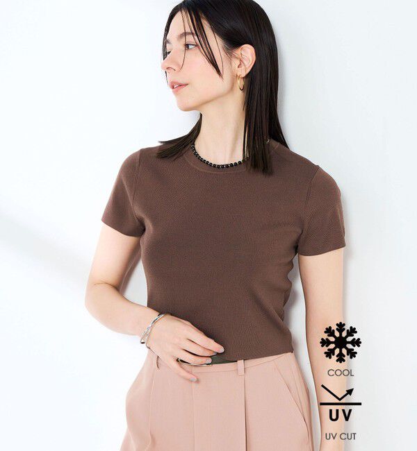 NOLLEY'S sophi「《手洗い可能/アンサンブル対応》マルチファンクション総針半袖プルオーバー」|ニット・セーター|ブラウン