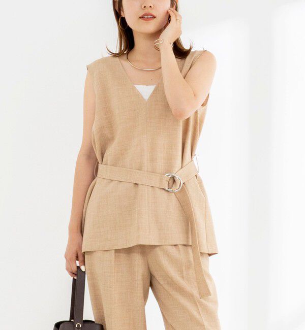 NOLLEY'S「《セットアップ対応》【BECシリーズ】ウォッシャブルリネンライクベルテッドノースリーブブラウス」|ベスト・ジレ|