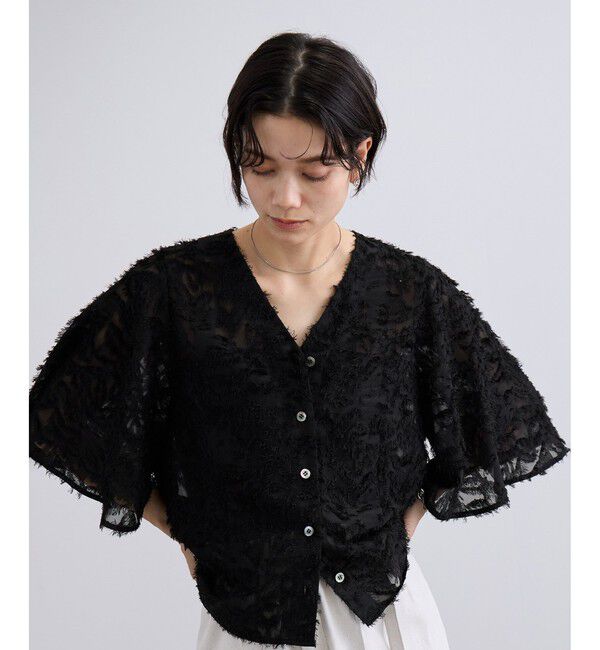 SALON adam et rope'「【WEB限定】フラワーカットジャガードブラウス」|シャツ・ブラウス|ブラック(01)